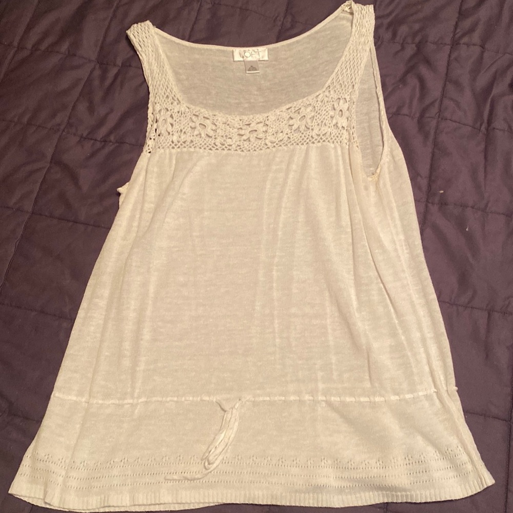Ann Taylor Loft White Embroided Tank